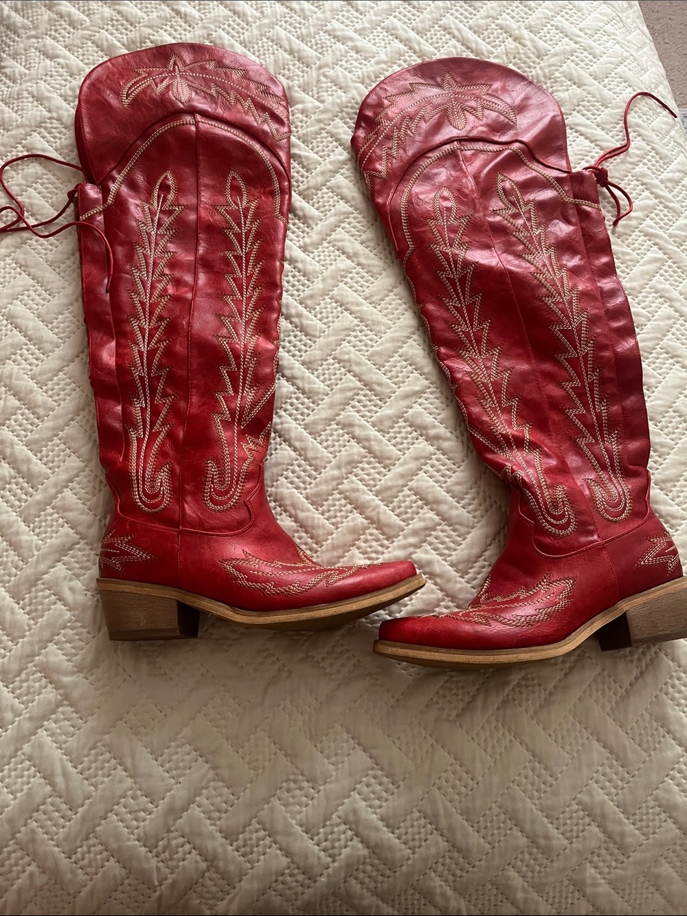 Red Embroidered Leather Cowboy Boots